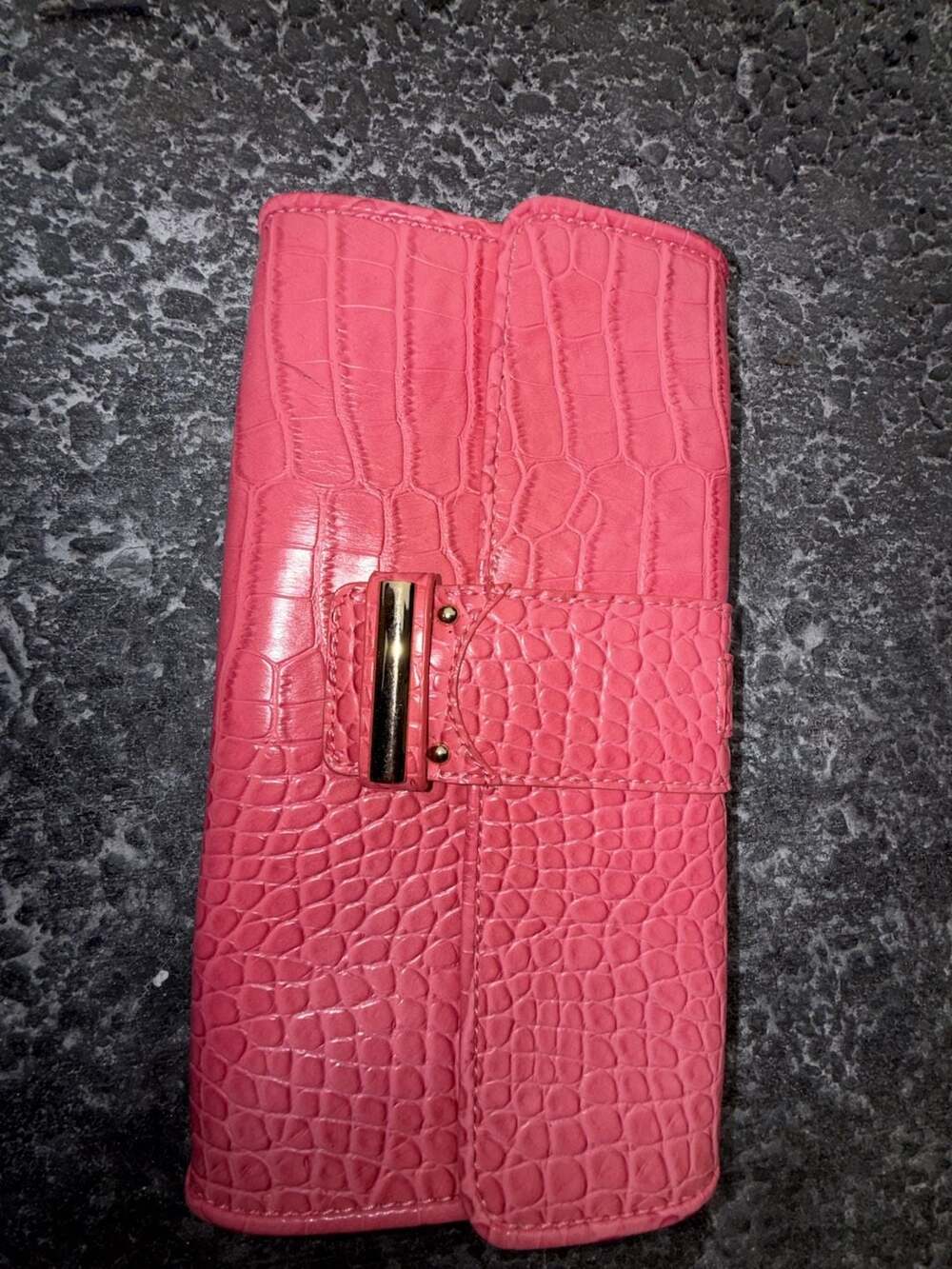 Ann Taylor LOFT Pink Crocodile Embossed Faux Leather Clutch Purse